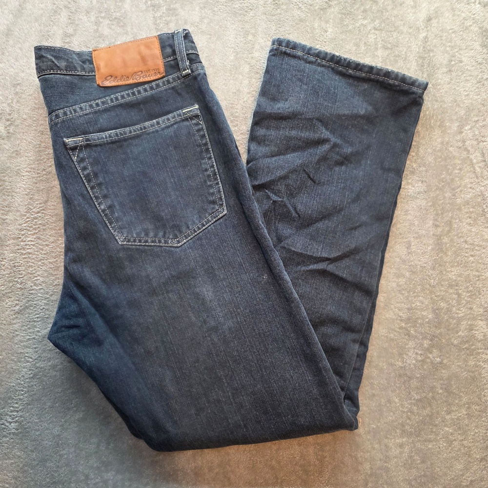 Eddie Bauer Jeans Mens 34x32 Blue Dark Wash Regular Straight Fleece Lined Denim